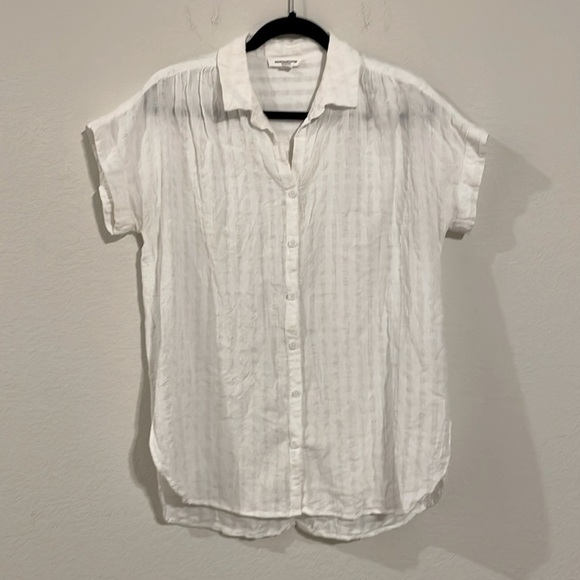 Beachlunchlounge Women's Button Front Shirt Medium White Gingham Cotton Modest - Picture 8 of 16